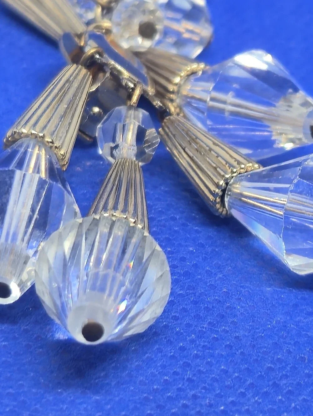 Vintage Napier Clear Crystal Glass Bead Waterfall Dangle Clipon Earrings Goldton